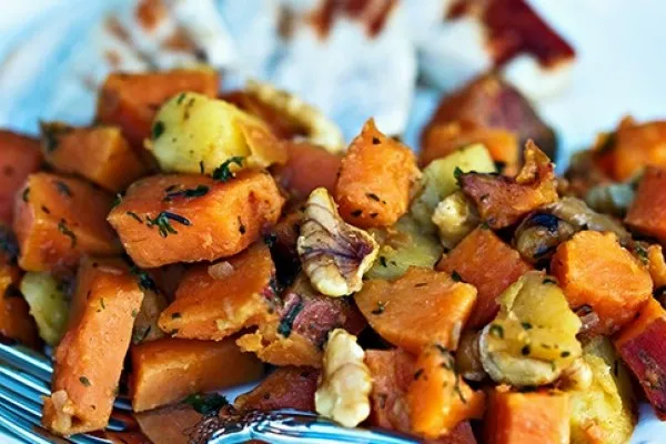 Ovenschotel met zoete aardappel en appel
