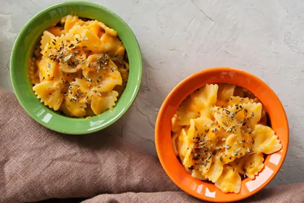 Pompoen mac & cheese voor één